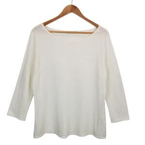 cut loose Ivory Cream Women's Long Sleeve Jersey Knit Striped T-Shirt Size XL